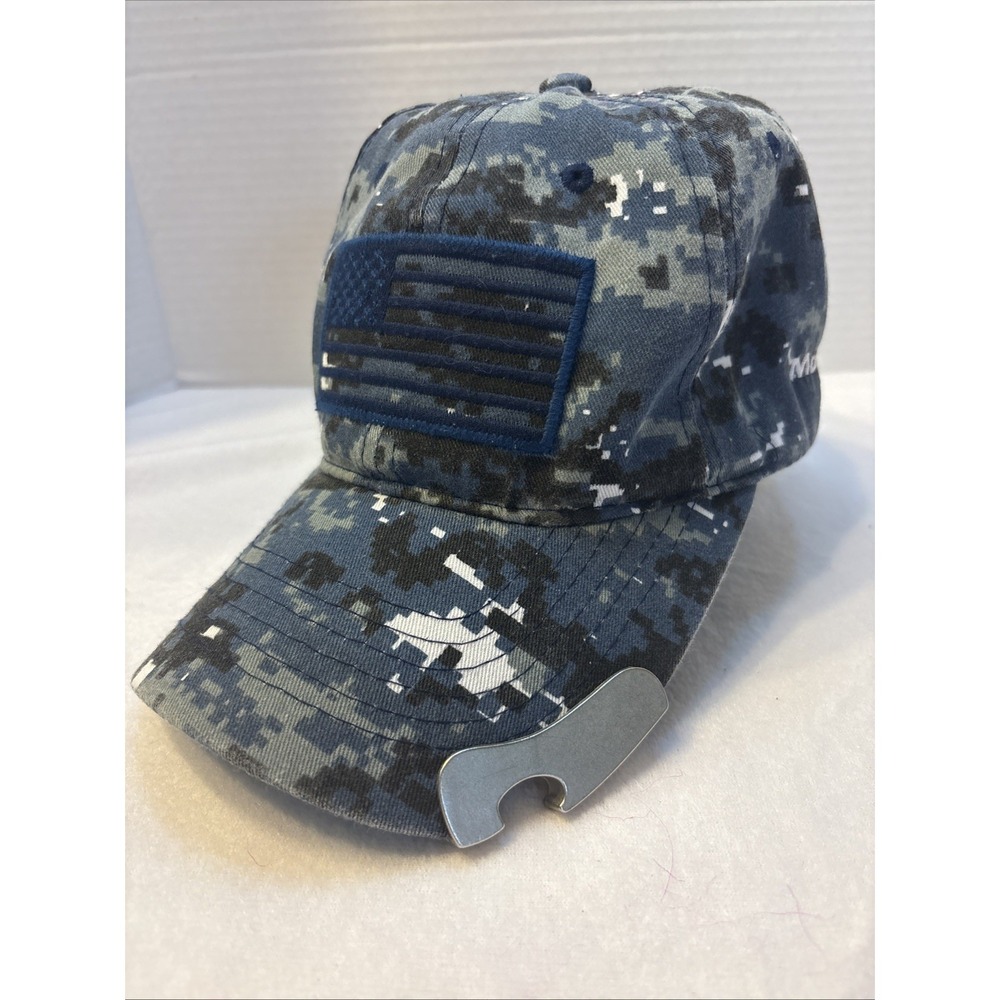 Men's Baseball Cap, Usa Headwear With Bottle Opener On Brim Blue Camo